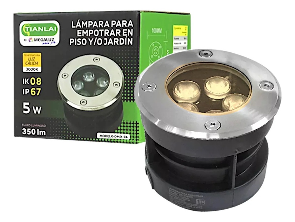 Lampara Led Empotrable Piso Jardin Megaluz EP05W05 5W 350Ml Ip67
