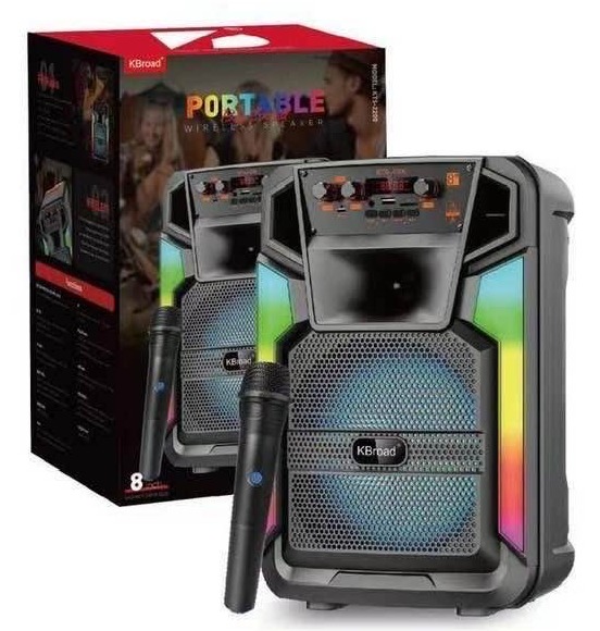 Bocina Bluetooth Link Bits 8 Pulgadas KTS-2200 Radio Fm Usb Micrófono Inalámbrico Luces Led (C.8)