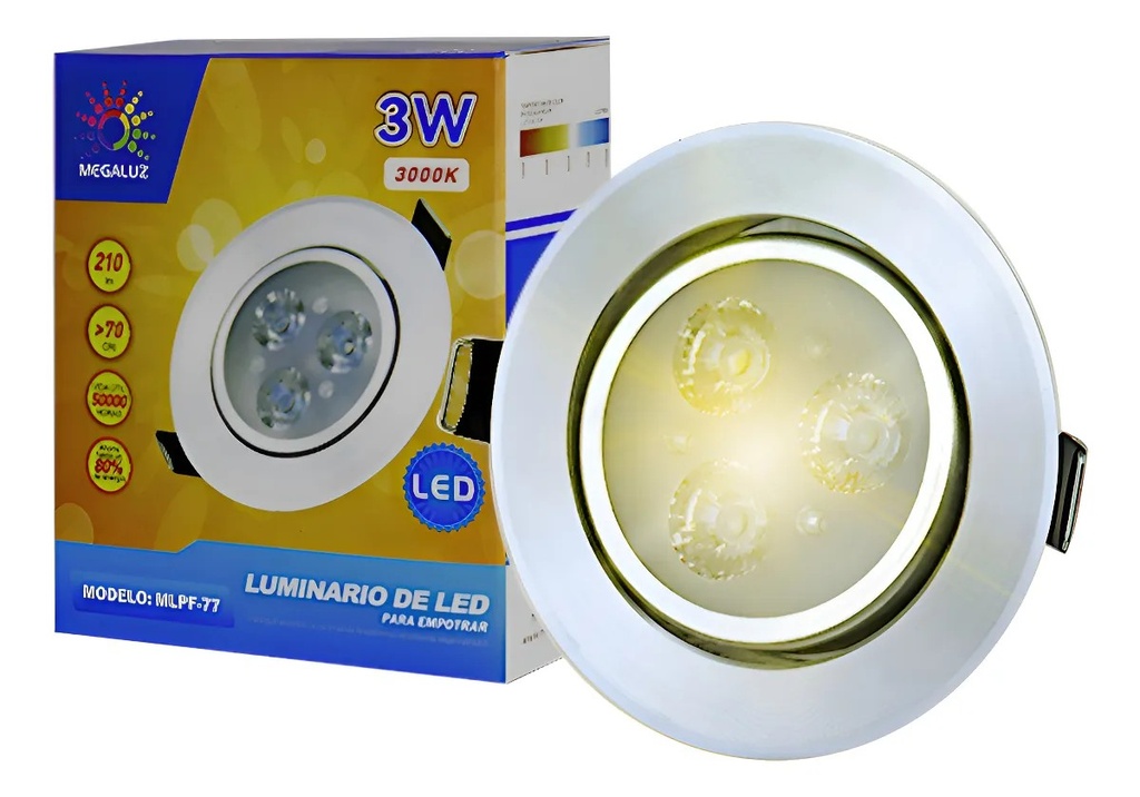 Plafón Para Empotrar 3W L06DC03W Luz Bidireccional Blanca Cálida Carcaza Metálica Diámetro 8.5 mm Megaluz (C.100)