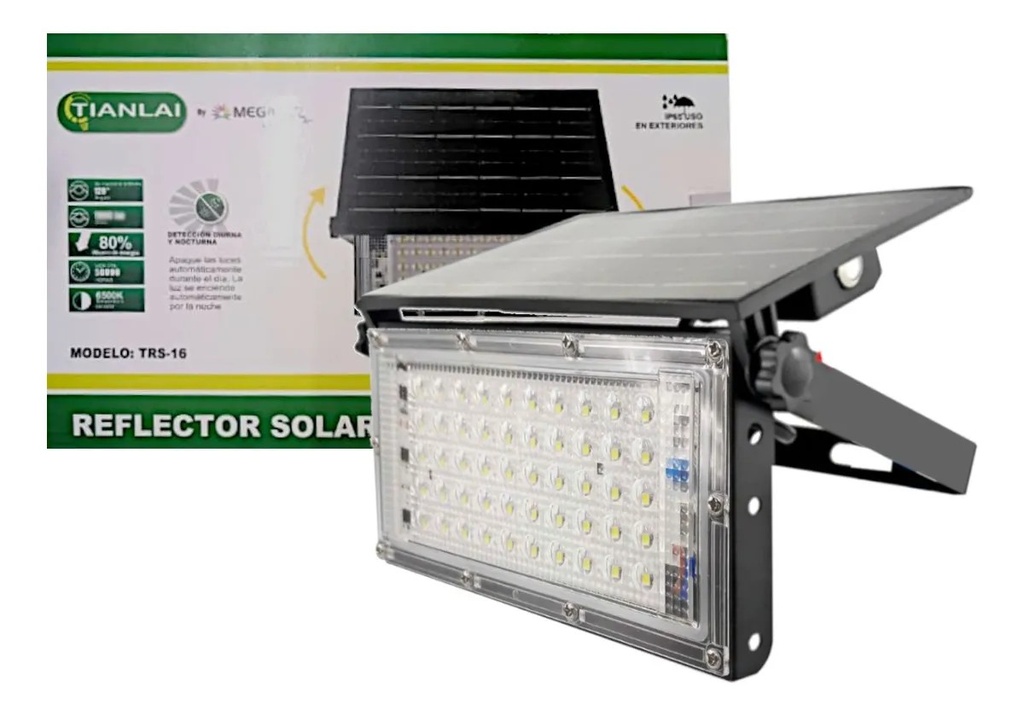 [R67W30] Reflector Led Tianlai 30W R67W30 Carga Solar Detección Día Y Noche Luz Blanca Fría Base Ajustable IP65 (C.30)