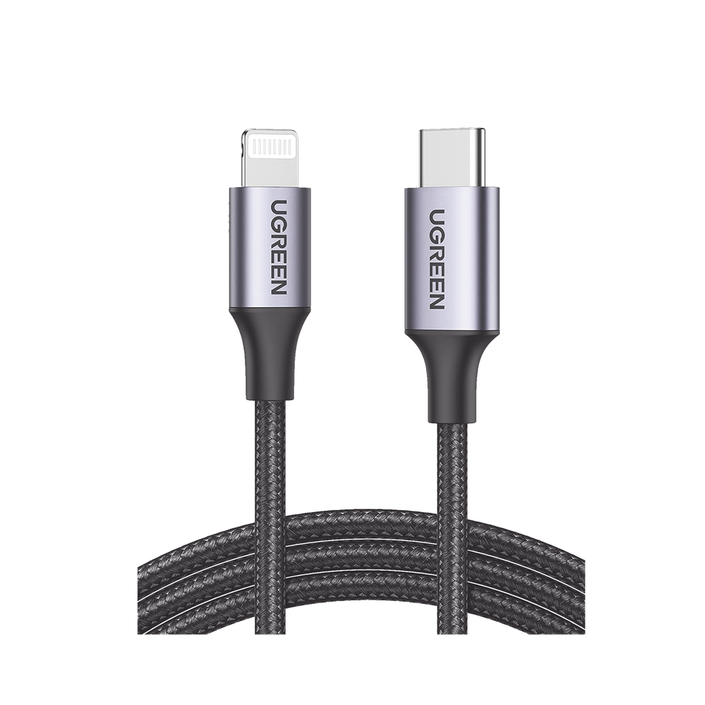 Cable Usb-C a Lightning Ugreen 1 Metro 60759 Carga Rápida  60W 480Mbps Conector C94 Adecuado para iPhone, iPad y iPod Nylon Trenzado Negro
