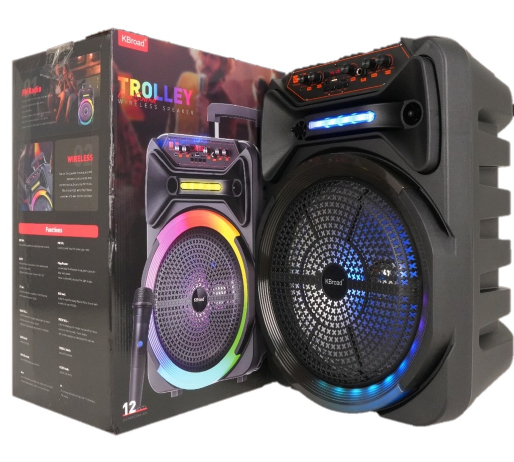 Bocina Bluetooth KBroad 12 Pulgadas KTS-2162 Radio Fm, Micrófono, Luz Led Multicolor