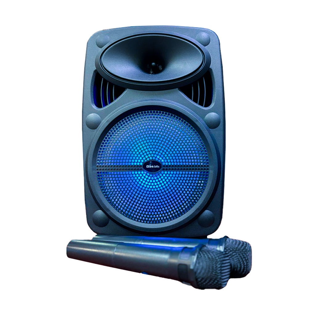 [SA8075T] Bocina 8 Pulgadas Link Bits SA8075T 10W RMS Radio FM Micrófonos Inalámbricos Iluminación Ambiental (C.8)