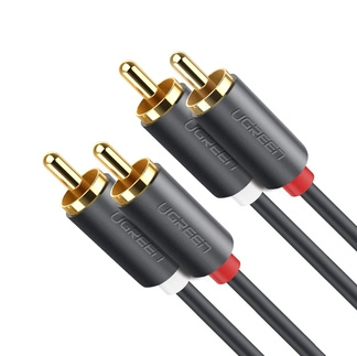 [10520] Cable De Audio Ugreen 5 Metros 10520 2 Rca Macho A 2 Rca Macho, Anillos De Goma, Alta Calidad, Negro