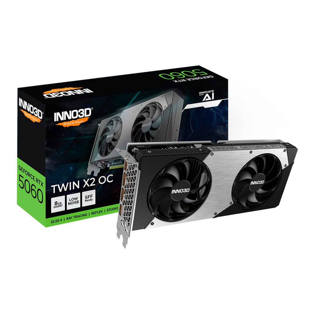Tarjeta De Video Inno3d 8GB N50602-08D7X-195070N GeForce Rtx 5060 Twin X2 Oc, Gddr7, PciExpress 5.0, 1 Hdmi