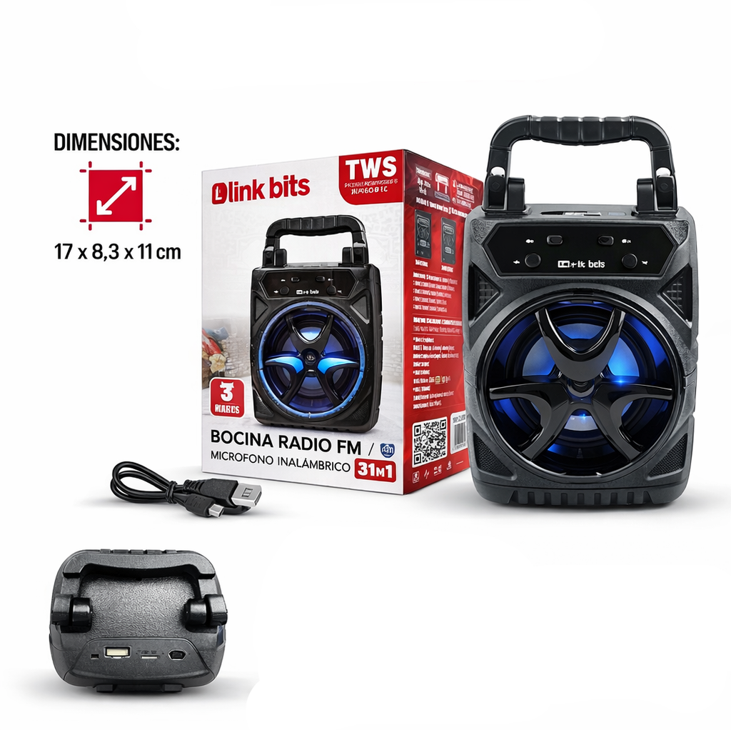 [SA310T] Bocina Bluetooth Link Bits 3 Pulgadas SA310T Radio Fm, Luz Led Multicolor (C.60)