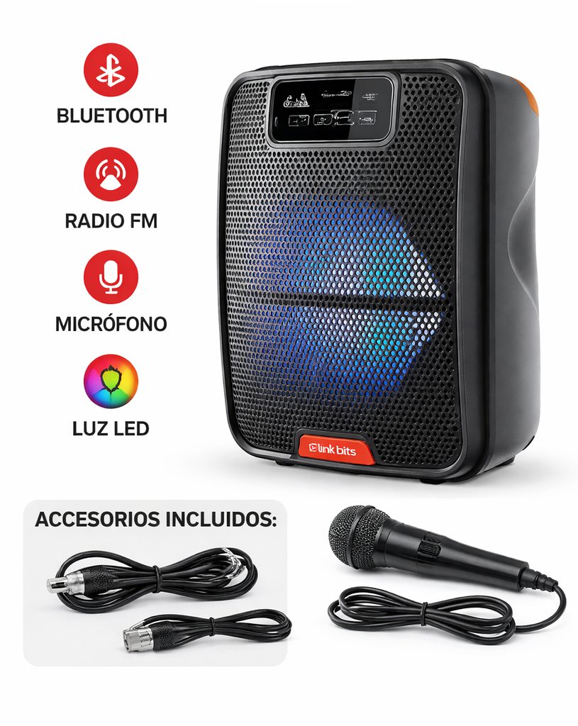Bocina Bluetooth Link Bits 6 Pulgadas VB640T Radio Fm, Micrófono,