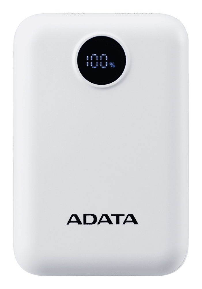 Power Bank Adata PC10022-12WH 10000 Mah, Carga Simultanea 2 Dispositivos, Indicador Led De Carga, Blanco