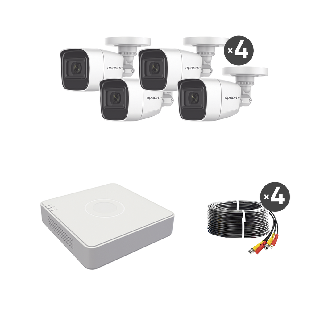 [B8-KIT-MIC] Kit 4 Cámaras Bala Epcom 2Mp B8-KIT-MIC  Dvr 4 Canales, Turbo Hd 1080P Lite, Audio Por Coaxitron