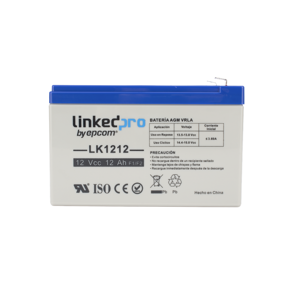 Batería Epcom 12V LK1212 Tecnología Agm, Contra Derrames, Terminales F1 Y F2 Material ABS Gris/Azul
