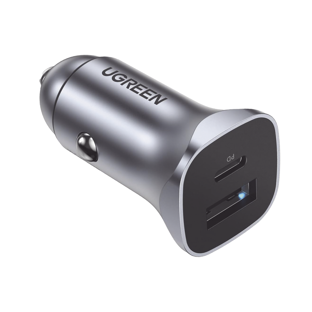 Cargador De Auto Ugreen 24W 30780 Usb-A Y Usb-C, Indicador Led, Chip Inteligente