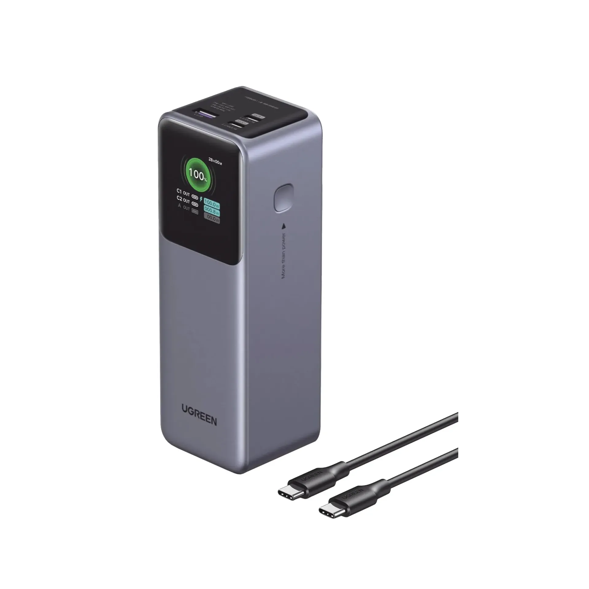 Power Bank Ugreen 35525B de 25000mAh  3 Salidas 200W Max. USB-A + 2 USB-C. Incluye Cable USB de 50cm