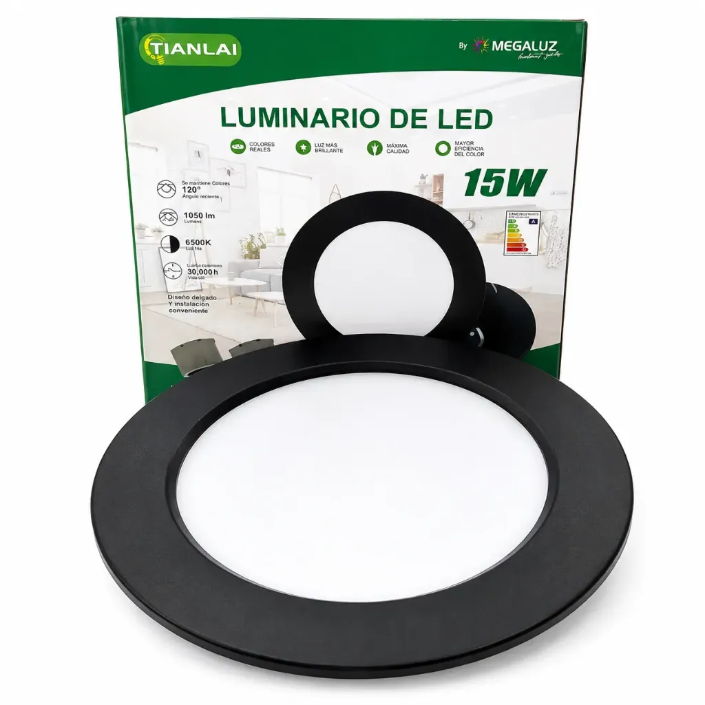 [S77W15N] Lámpara Plafón Para Empotrar Tianlai 15W S77W15N Borde Negro Luz Blanca (C.60)