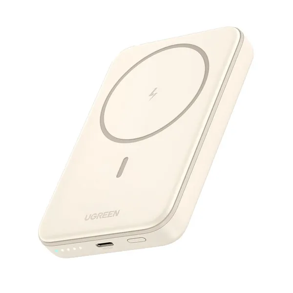 Power Bank Ugreen 25208B MagSafe de 10000mAh 20W Carga Inalámbrica y por Cable USB-C Color Beige.