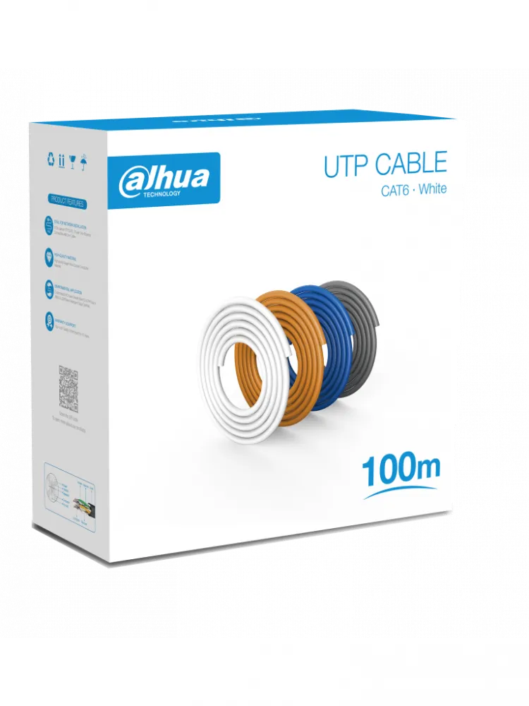 Bobina de Cable UTP Cat 6 Dahua de Cobre 100% para Video y Redes -100 m Blanco DH-PFM920I-6UN-C-100