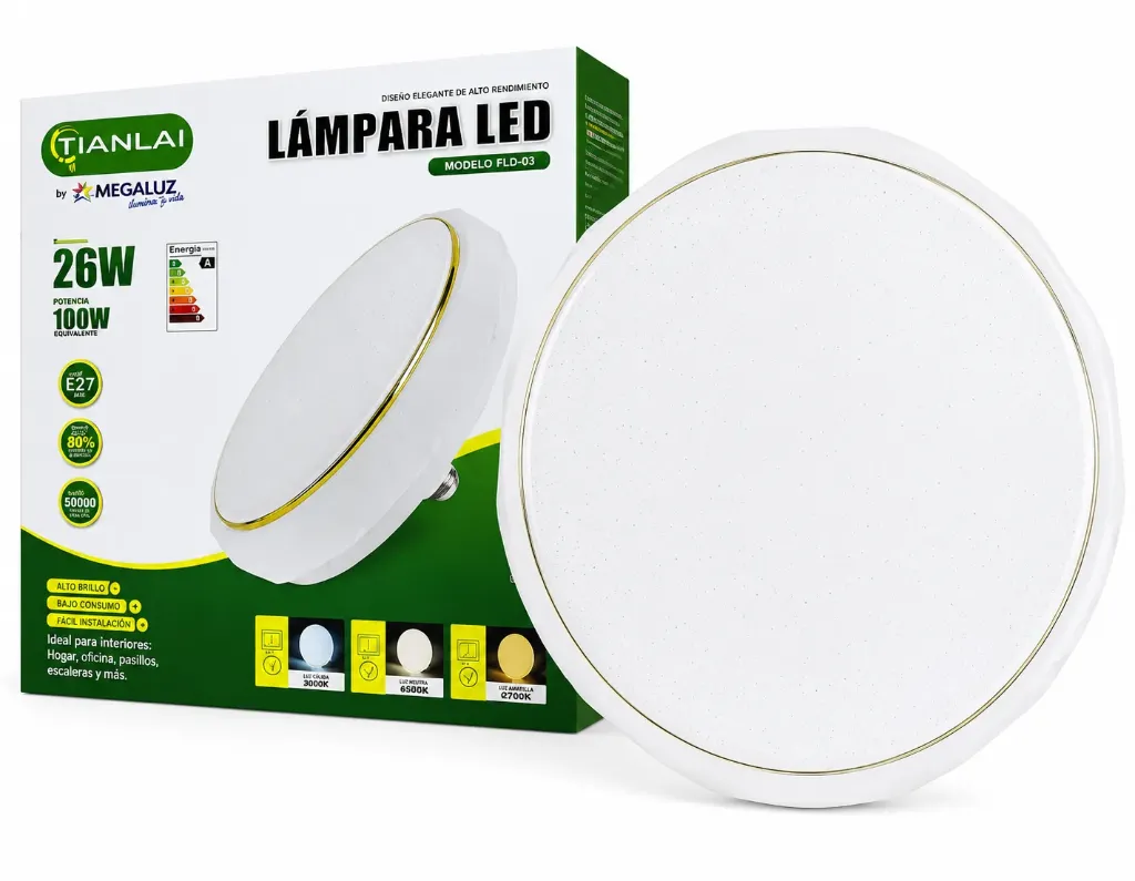 Lámpara de Techo Tianlai 26W LE27M15W26 Tipo Plafón Base E27 3 Tonos de Luz Encendido con Interruptor (C.20)