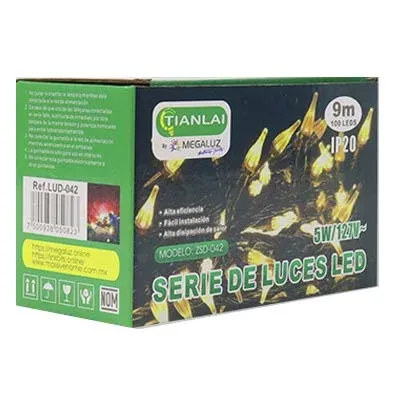 Serie de Luces Led Tianlai LUD-042 100 Led´s Blanco Cálido Tipo Gota 9 Metros 8 Modos de Iluminación IP20 Para Interior (C.50)