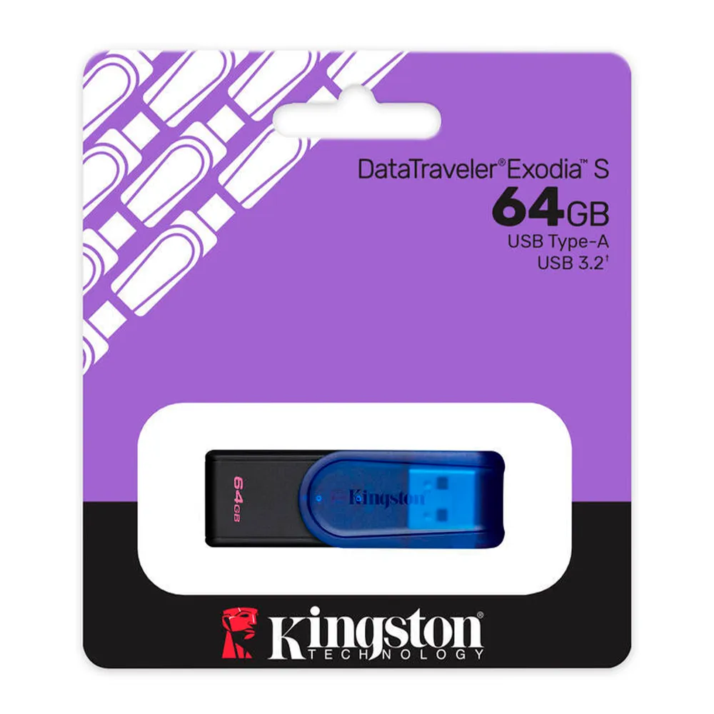 Memoria USB Kingston DataTraveler Exodia S, 64GB, USB-A 3.2 Gen 1, Negro/Azul KC-U3C64-7TB