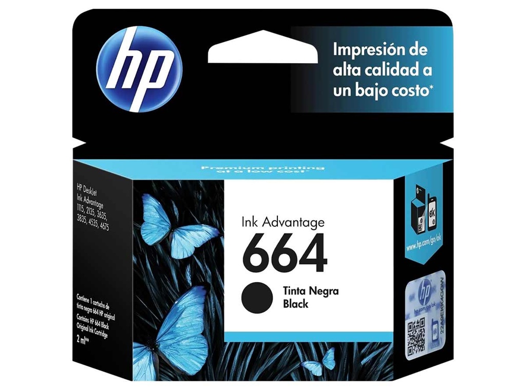 Cartucho Tinta Original HP 664 F6V29AL Negro