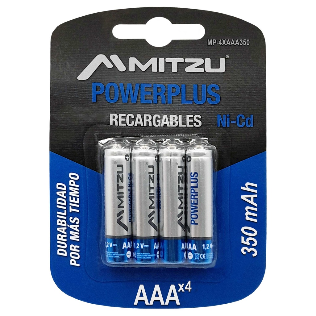 Kit De 4 Baterías Recargables Mitzu MP-4XAAA350 AAA 350 MAH