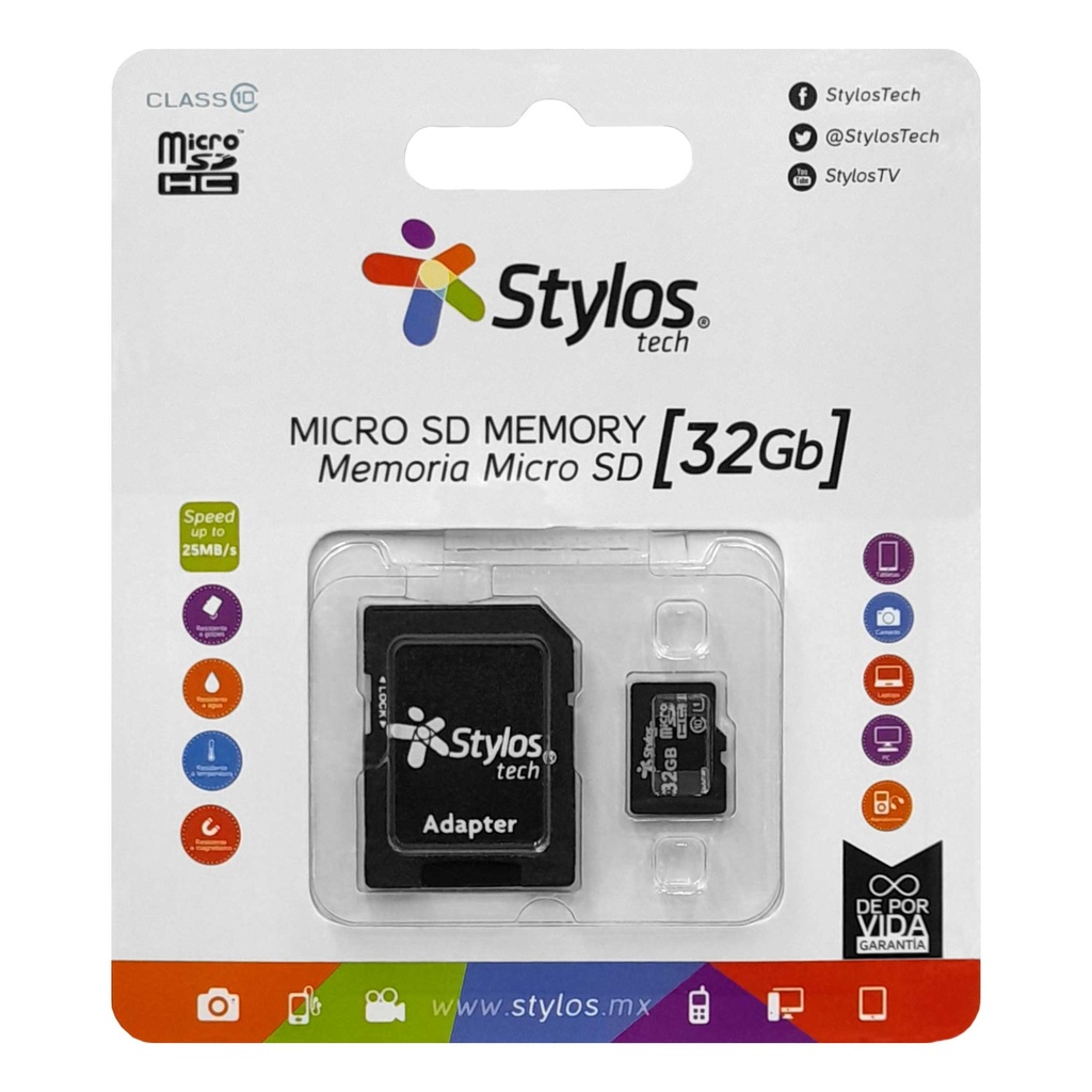 [STMS321B] Micro SD 32Gb Stylos CL10 C/Adaptador