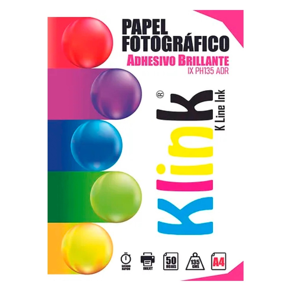 Papel Fotográfico A4 Gloss Adhesivo 135 g 50H Klink