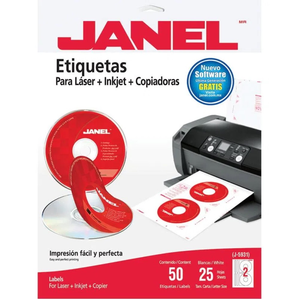 ETIQUETAS ADHESIVAS CD LASER CON 50 JANEL