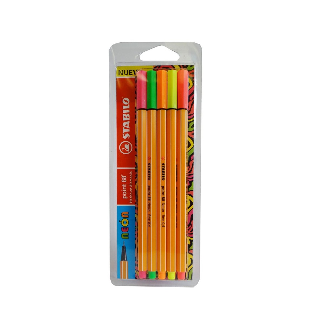 ESTUCHE DE ROTULADOR POINT 88 NEON CON 5 PIEZAS B8805-1