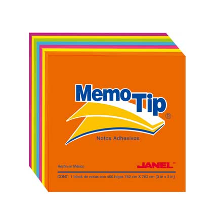 NOTAS ADHESIVAS MEMOTIP CUBO NEON 400HJS. 76X76