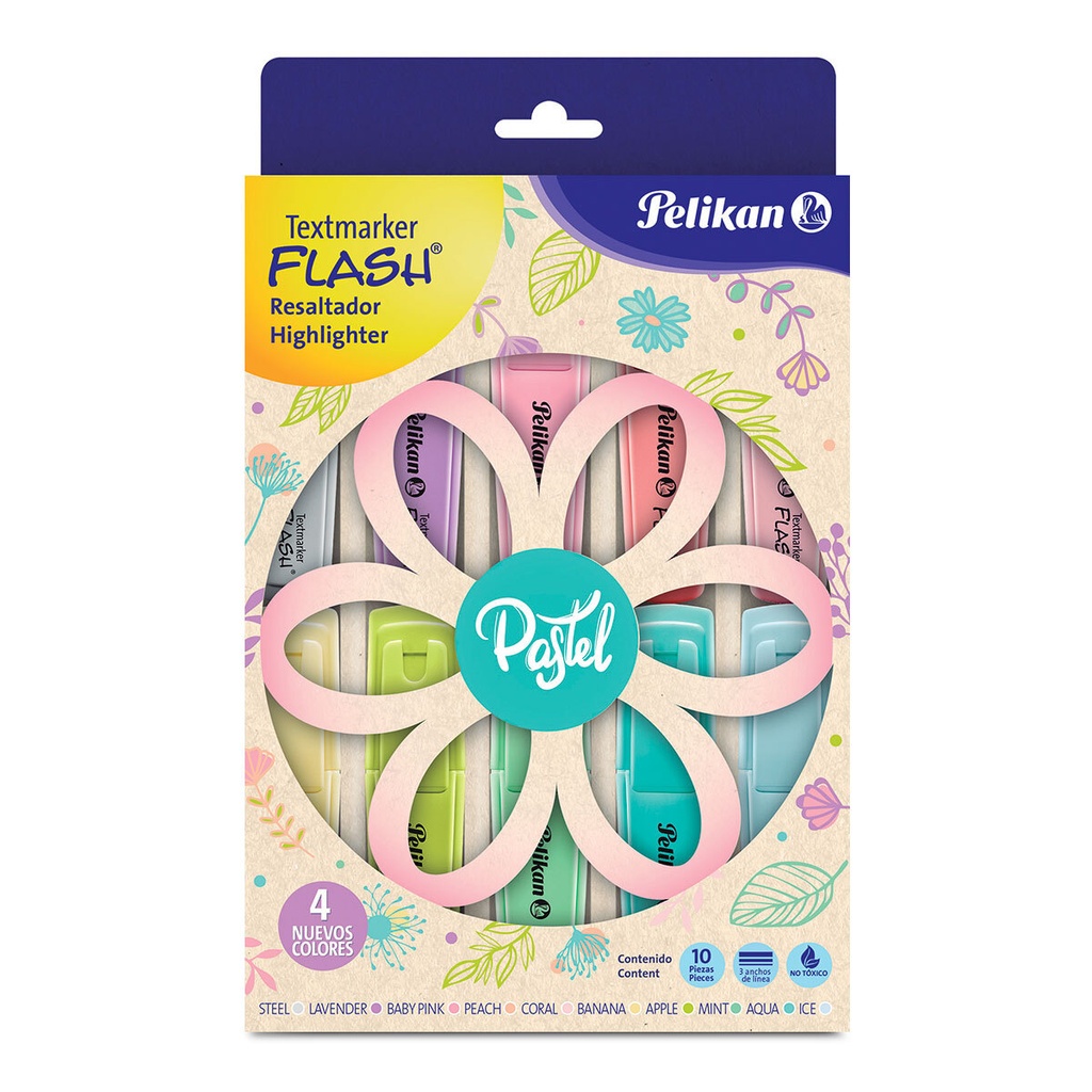 [30160402] Caja C/10 Marcatextos Pelikan Flash Pastel (C.16)