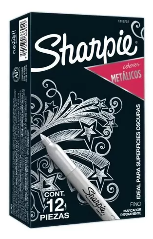 [PAQ12-0034PLATA] Caja C/12 Marcador Permanente Plata Punto Fino Sharpie