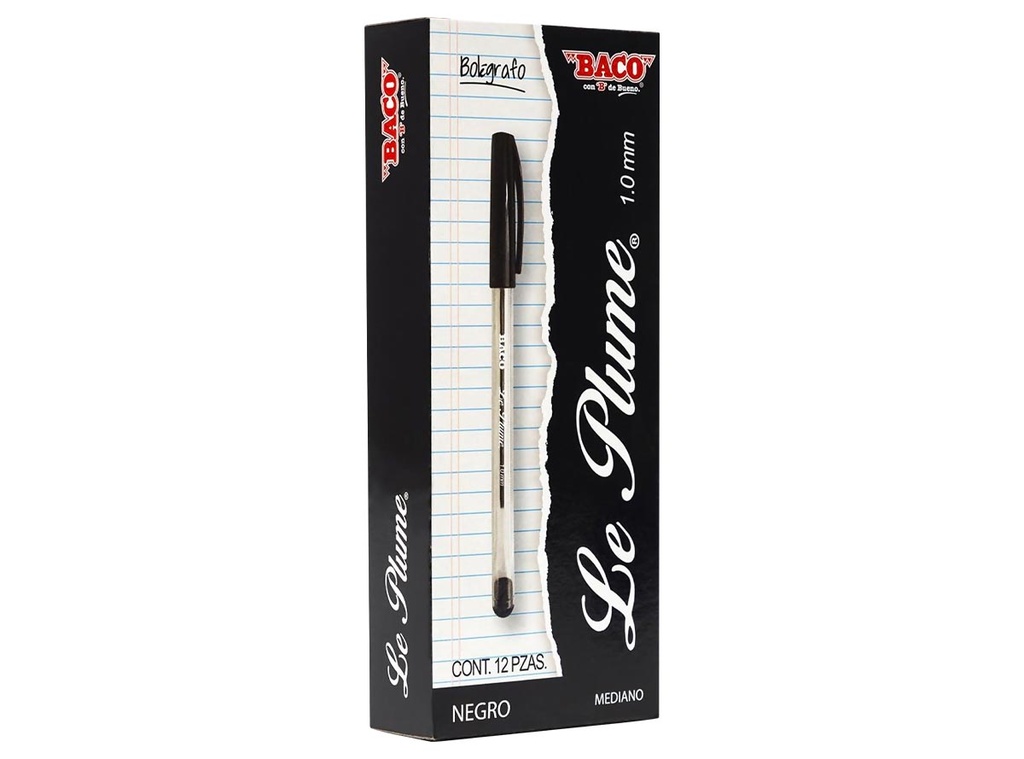 Paquete C/12 Bolígrafo Baco Le Plume Negro P/Medio
