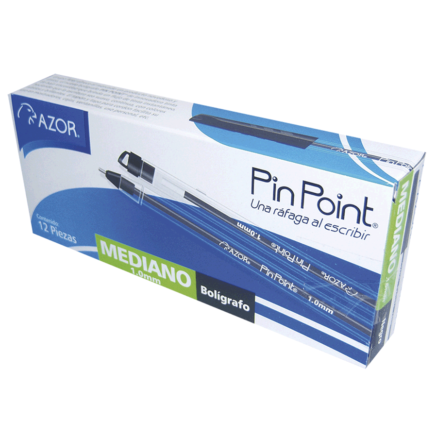 Paquete C/12 Boligrafo Azor Pin Point 1mm Negro