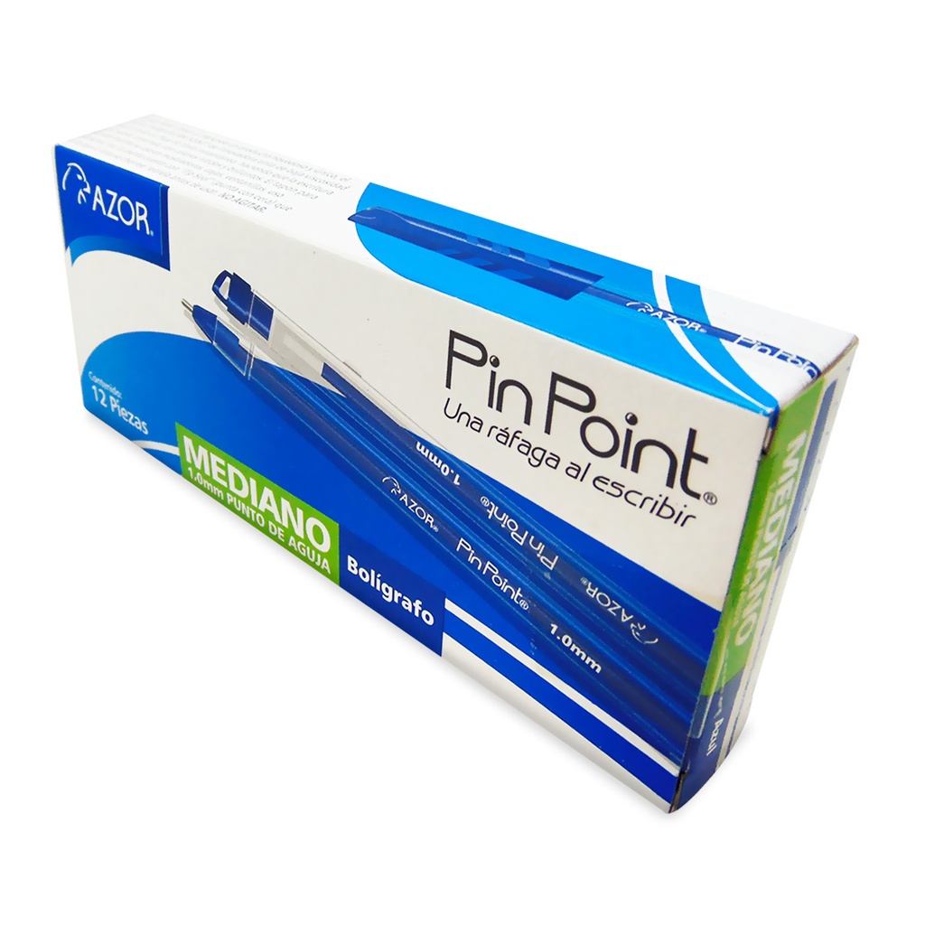 Paquete C/12 Boligrafo Azor Pin Point 1MM Azul