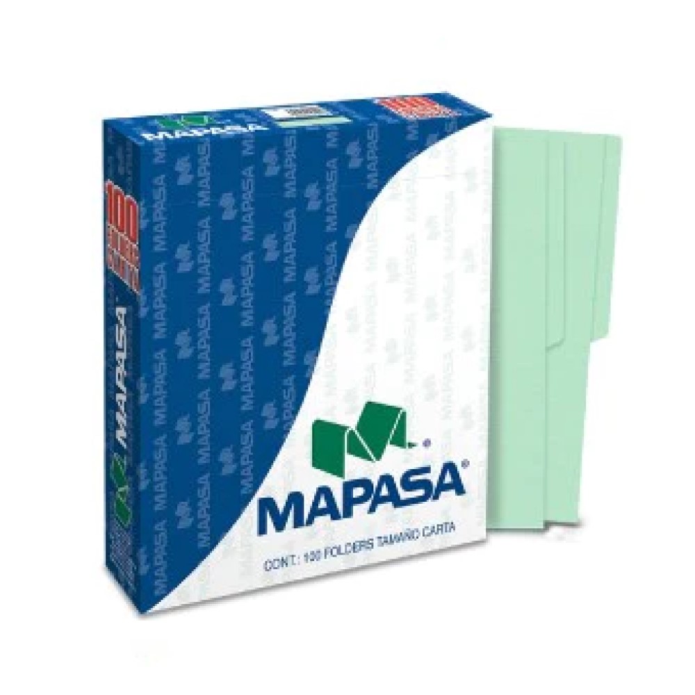 Paquete C/100 Folder Carta Verde Pastel Mapasa