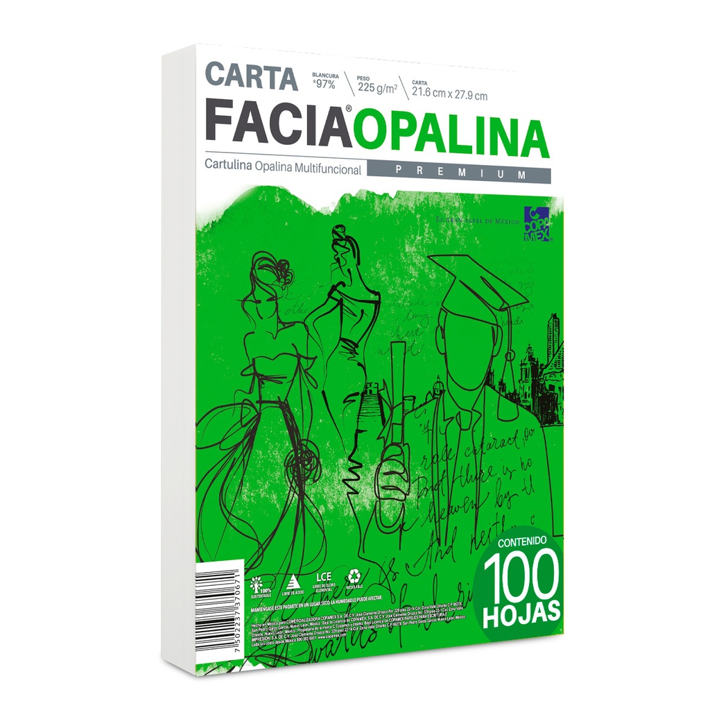 OPALINA CARTULINA COPAMEX CTA/ BLANCO PAQ. C/100 225G