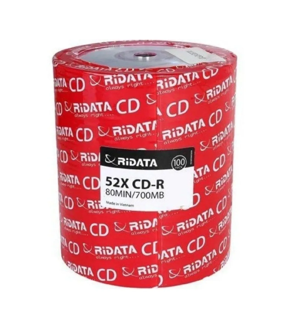 CD-R LOGO RIDATA 700MB 80 MIN 5.2X CON 100 PIEZAS