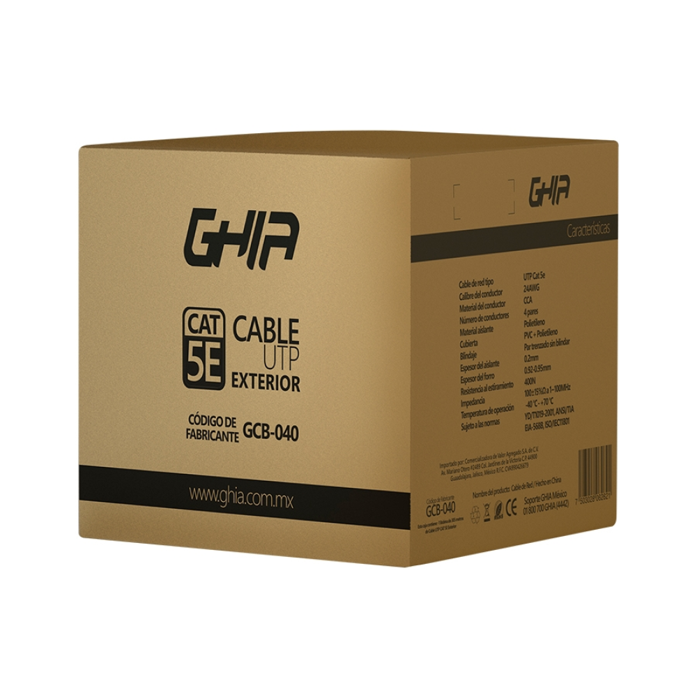BOBINA DE CABLE EXTERIOR GCB-040 GHIA CAT53 SIN GEL UTP CCA 305M 1000FR