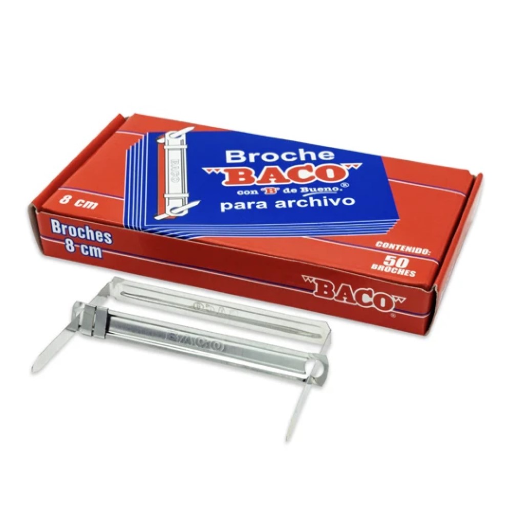 [BB002] Caja C/50 Broche Baco 8cm Caja Roja