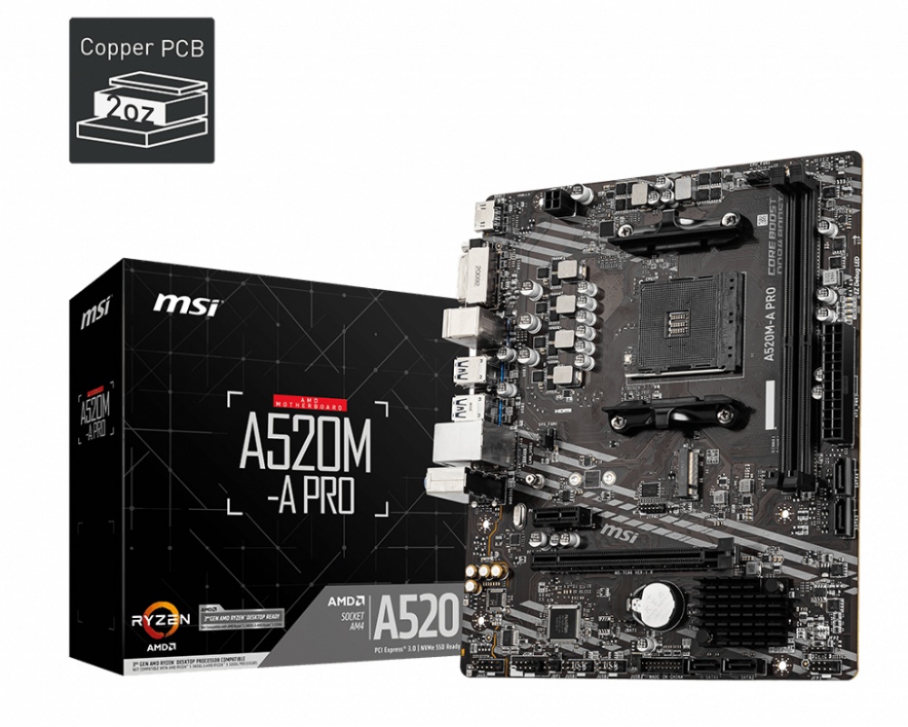Tarjeta Madre Msi 64 GB A520M-A PRO Ddr4, Amd Ryzen, Hdmi 4K, 4 Puertos, Am4
