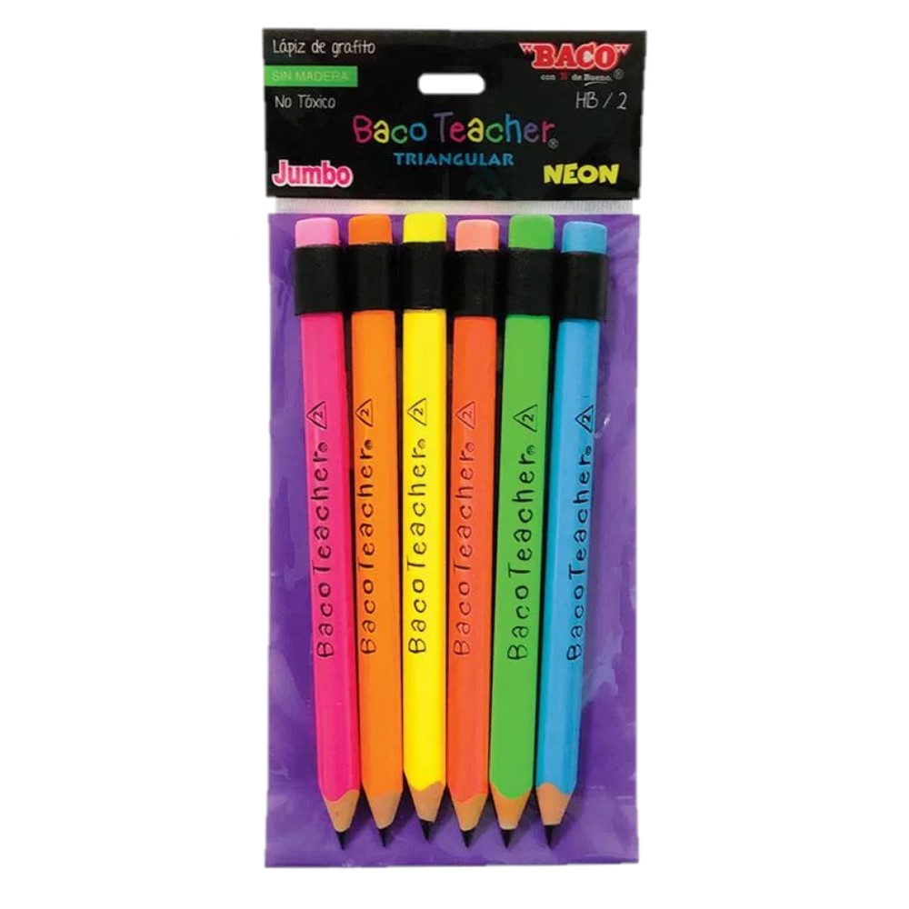 Paquete C/6 Lápiz Baco Teacher Colores Neon