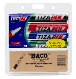 [MR159] Blister C/4 Marcador Pintarron Baco Tizapen y Borrador (C.36)