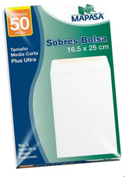 [PAQ50-IA0311] Paquete C/50 Sobre Bolsa Blanco 1/2 Carta IA0311 60kg