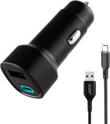 [GA02CN] Cargador 15.5W De Automóvil Aek Cyber GA02CN Cable 2.1A-USB 1 Metro Puerto Doble USB-A 12W/ USB-C 15.5W Negro