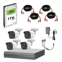 [HIK-4CH-2MP-1TBHDD] Kit Cámaras Hilook Lite 2 Mp Dvr 4 Canales Fuente De Poder/ Accesorios + Disco Duro Genérico New Pull 3.5 Pulgadas 1TB
