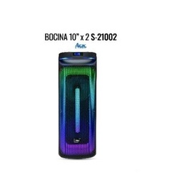 [S-21002] Bocina Bluetooth S-21002 10 Pulgadas x 2 Tipo Maleta Micrófono Inalámbrico Radio FM Entradas Micro SD y USB Luces LED