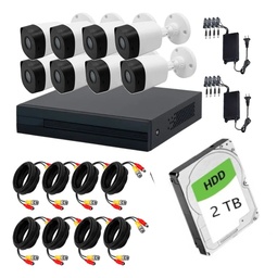 [DH-12] Kit De DVR 8 Canales De 2Mp H265/8 Cámaras B1A21 4 Canales De IA + Disco Duro 2 TB