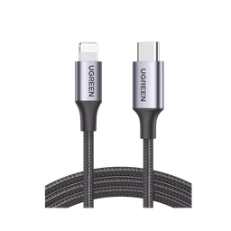 [60759] Cable Usb-C a Lightning Ugreen 1 Metro 60759 Carga Rápida  60W 480Mbps Conector C94 Adecuado para iPhone, iPad y iPod Nylon Trenzado Negro