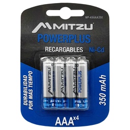 [MP-4XAAA350] Kit De 4 Baterías Recargables Mitzu MP-4XAAA350 AAA 350 MAH