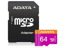 [AUSDX64GUICL10-RA1] Micro SD 64GB Adata Clase 10 Con Adaptador Morada